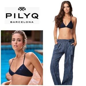 PILYQ Atlantic Navy Sequined Halter bikini top.